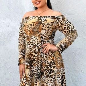 Cheetah print Bardot dress off the shoulders